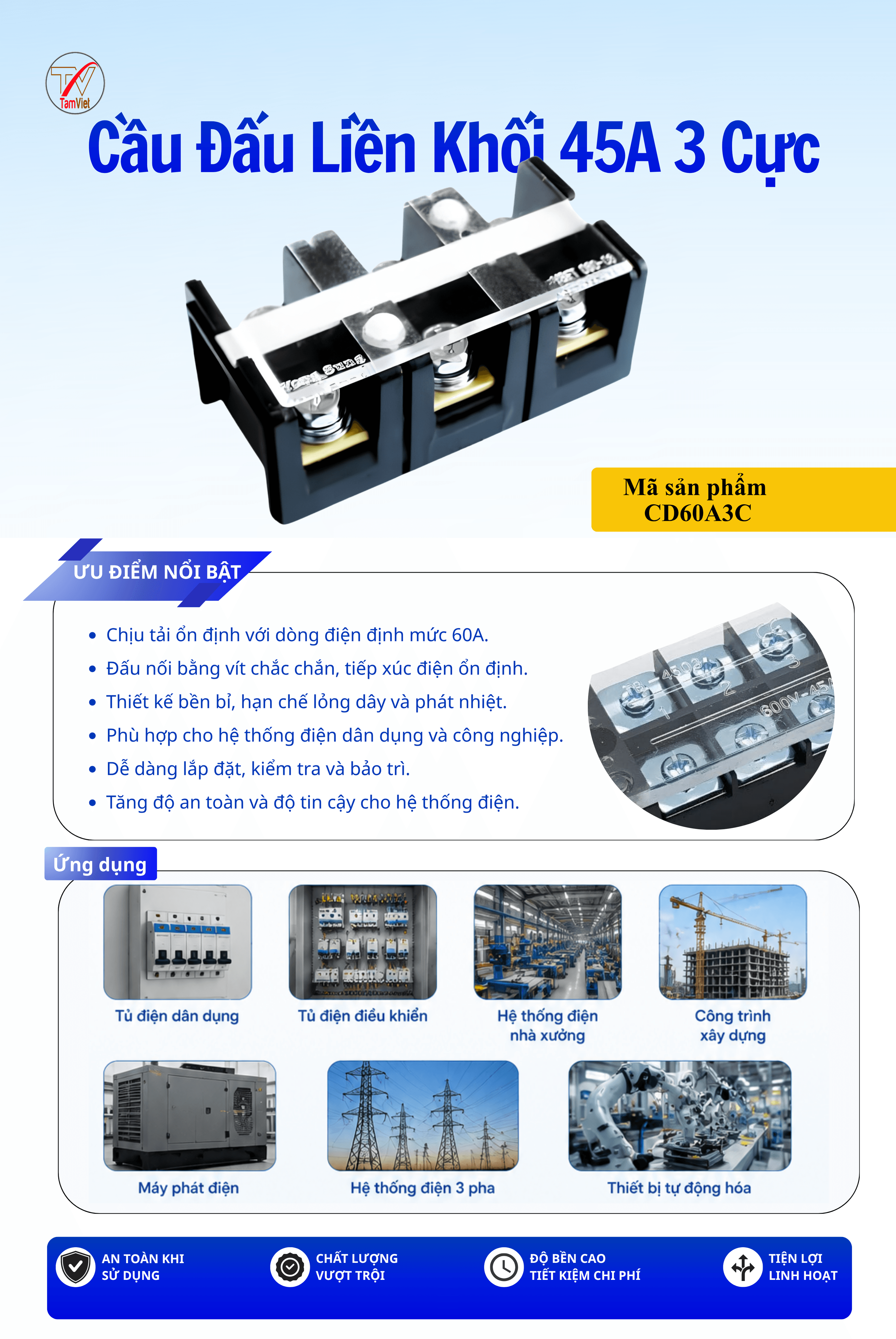 Cầu Đấu Điện 3 Cực 60A