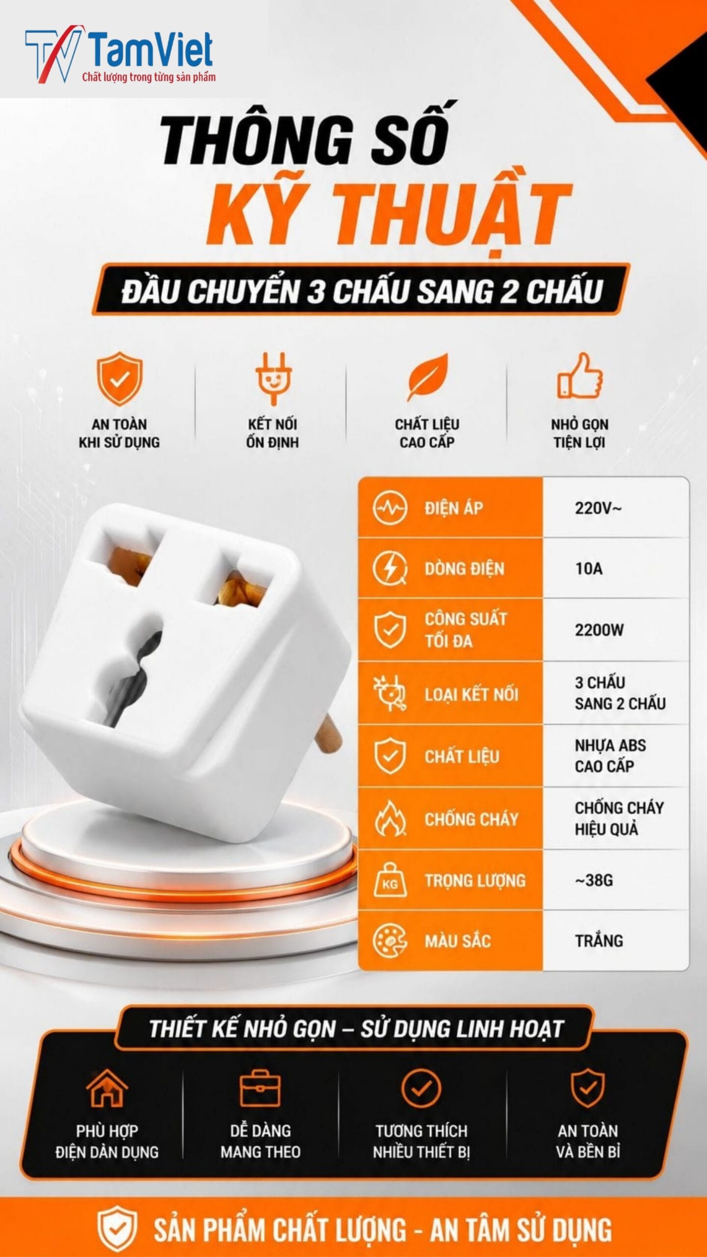 Đầu Chuyển 3 Chấu Sang 2 Chấu