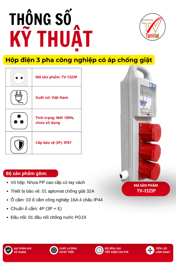 Hộp điện 3 pha công nghiệp có áp chống giật