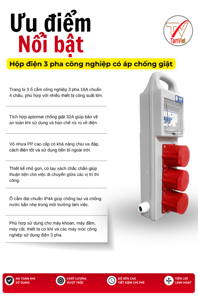 Hộp điện 3 pha công nghiệp có áp chống giật
