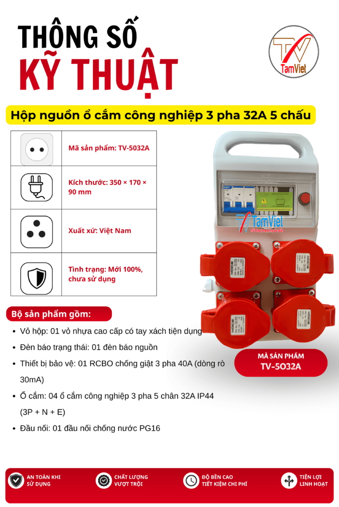 Hộp ổ cắm 1 pha và 3 pha, hộp nguồn thi công tạm