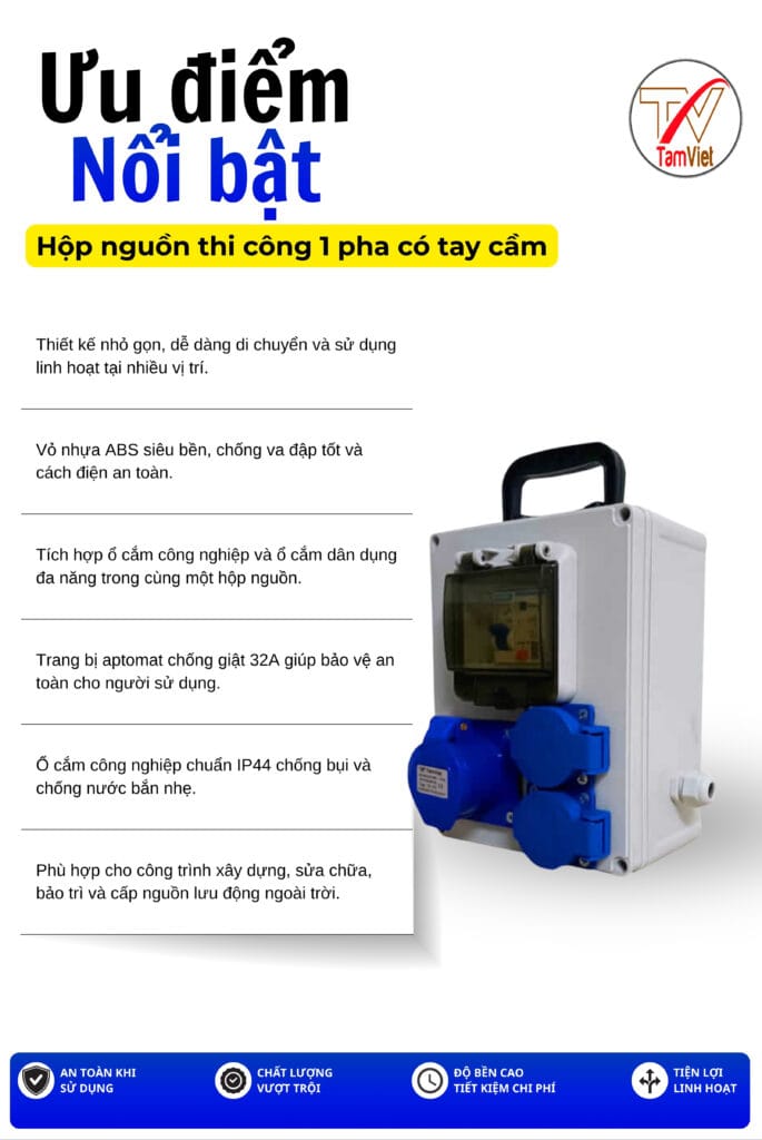 Hộp nguồn thi công 1 pha có tay cầm