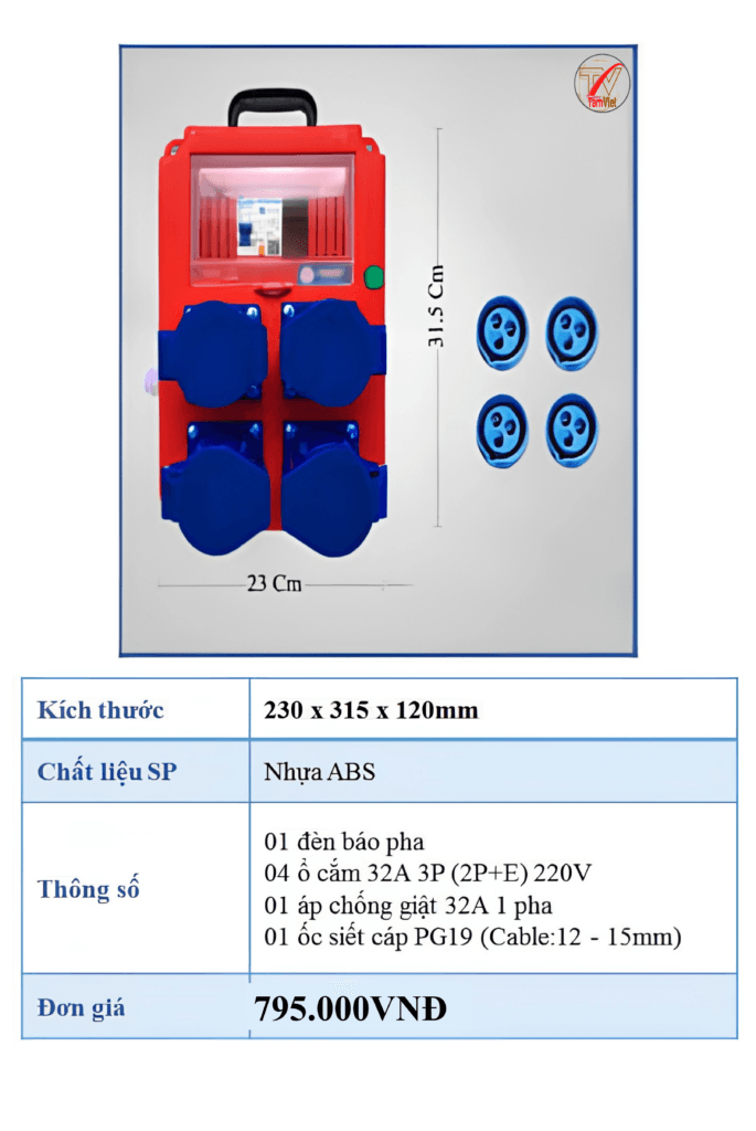 Hộp ổ cắm, phích cắm đa năng, xách tay 4 ổ cắm 32A