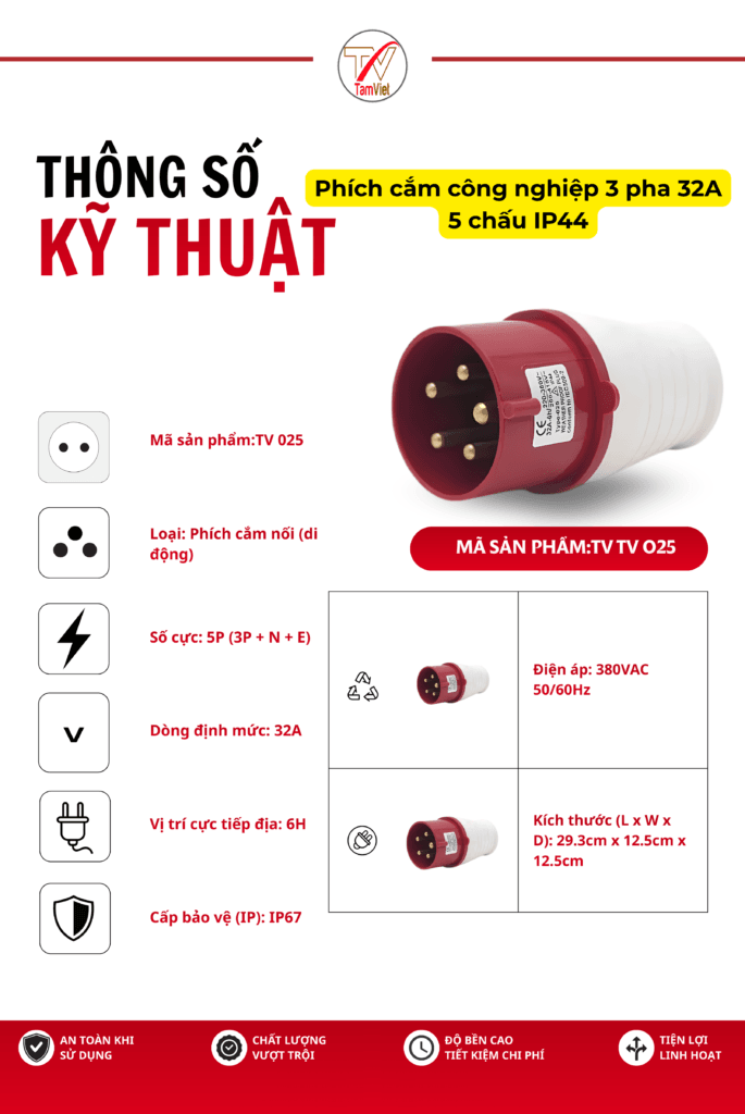 Phích cắm công nghiệp 3 pha 32A 5 chấu IP44Phích cắm công nghiệp 3 pha 32A 5 chấu IP44Phích cắm công nghiệp 3 pha 32A 5 chấu IP44Phích cắm công nghiệp 3 pha 32A 5 chấu IP44