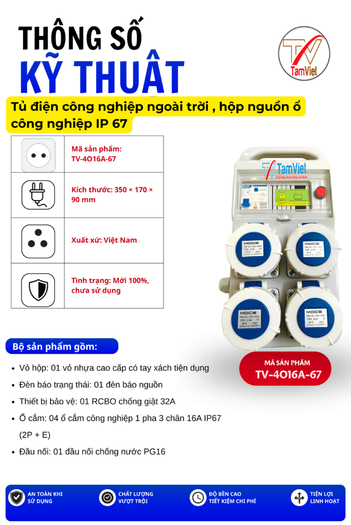 Tủ điện công nghiệp ngoài trời , hộp nguồn ổ công nghiệp IP 67