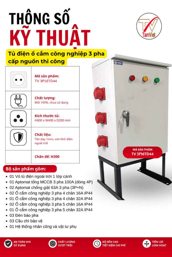 Tủ điện ổ cắm công nghiệp 3 pha cấp nguồn thi công
