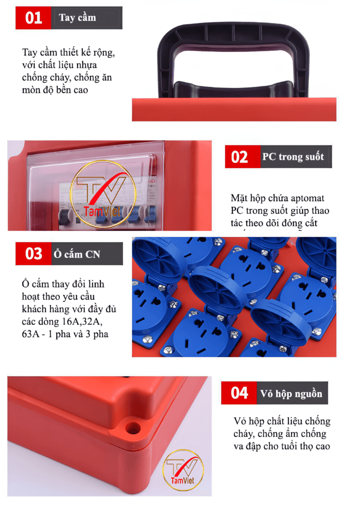 Tủ điện thi công 3 pha 32A 4 chấu IP44, tủ điện tạm công trường